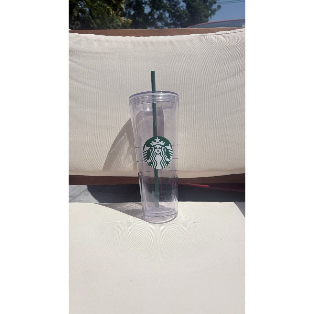 Starbucks Clear Reusable Cold Cup With Green Logo Straw Lid
